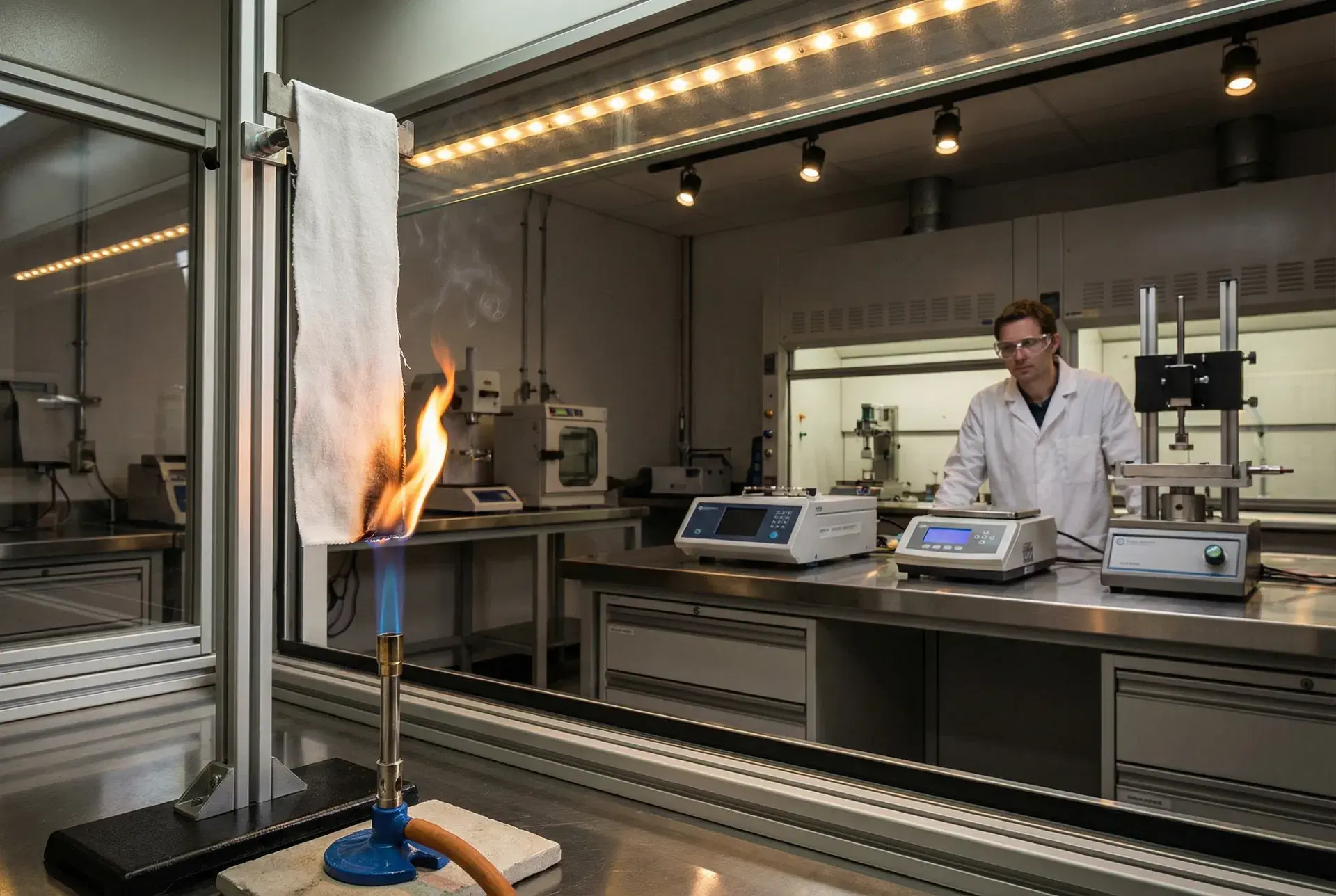Flame testing in the Polymer NanoComposites Laboratory at Texas A&M